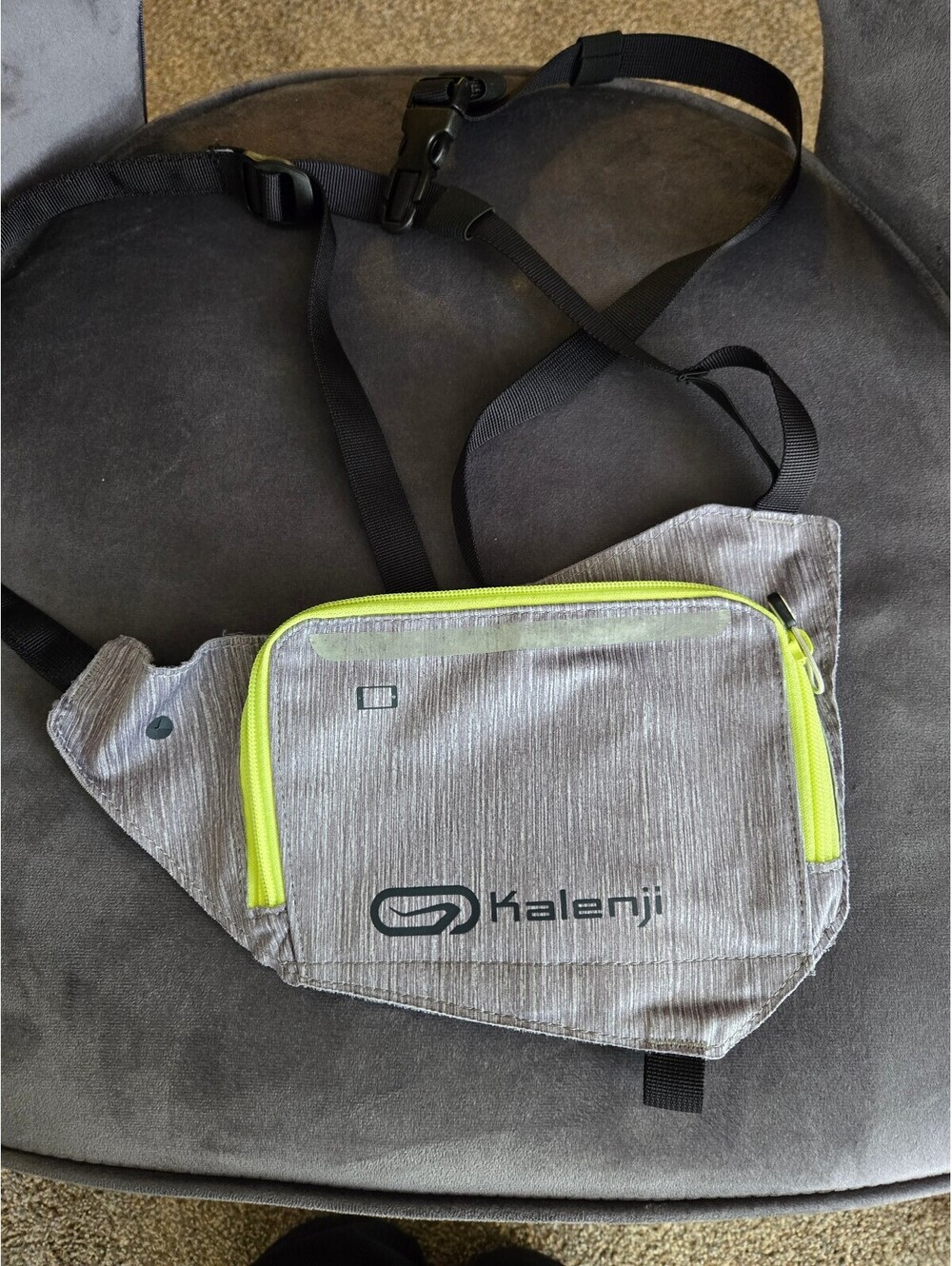 Kalenji Gray Neon Yellow Running Waist Bag Pack Belt Pouch Adjustable